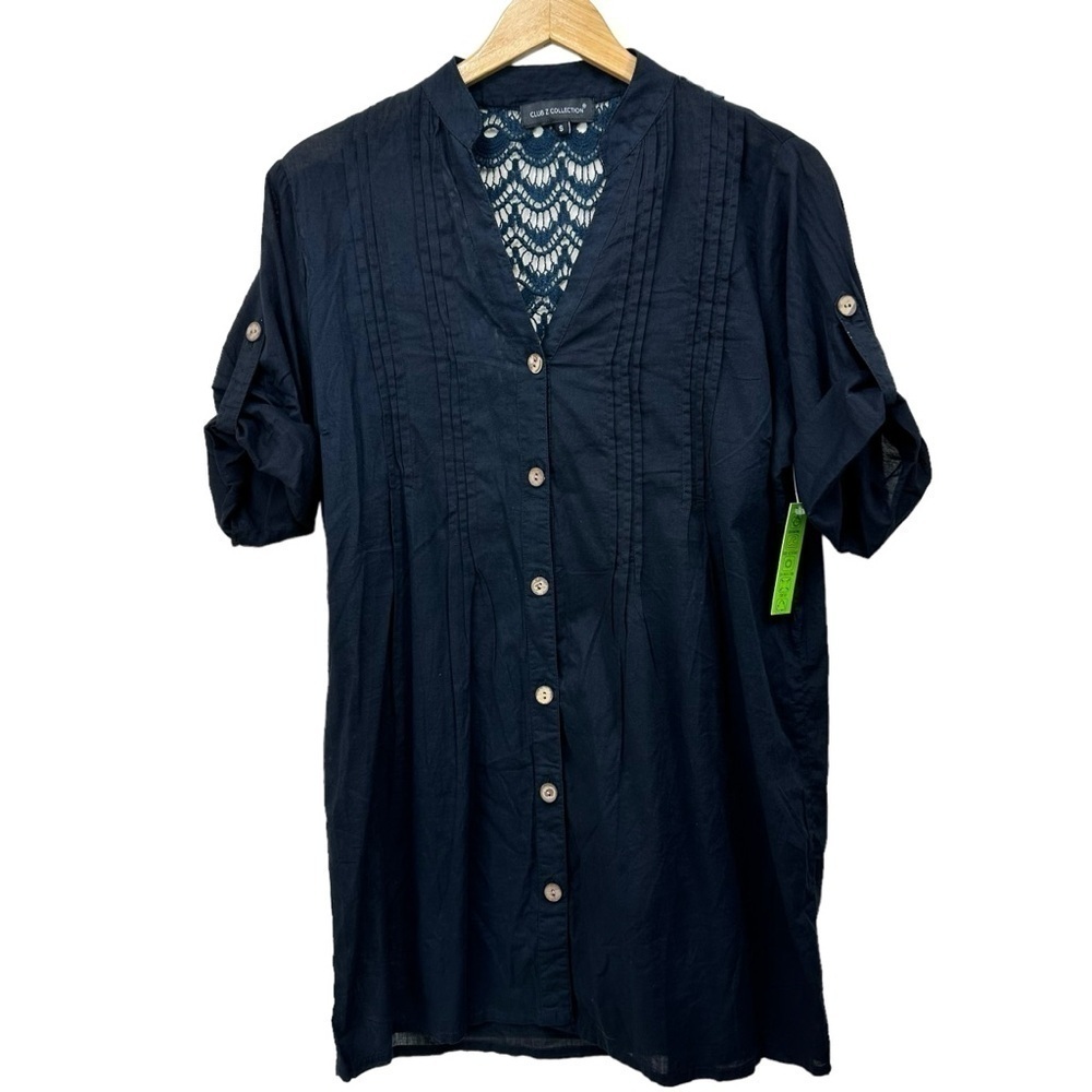 Club Z Collection Navy Lace Swim Coverup Dress, Small